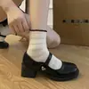 Zapatos de cuero estilo JK para mujer, nuevo modelo de otoño 2026, hebilla de una tira, estilo de noche, tacón grueso, zapatos de salón, zapatos Mary Jane franceses