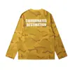 Camiseta de manga larga con camuflaje retro americano de oso mágico, sudadera de punto gofrado, estilo retro universitario, camiseta básica de cuello redondo, unisex