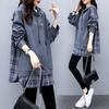 Outono e Inverno Tamanho Grande Roupas Femininas Estilo Coreano Casual Costura Solta Comprimento Médio Falso Duas Peças Com Capuz Moda Suéter Forrado com Fleece Tendência