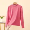 Camiseta Base Térmica de Nano Polar con Cuello Medio-Alto para Mujer, Camiseta de Manga Larga con Capa Interior Engrosada y Ribete de Encaje, Top Versátil de Corte Ajustado