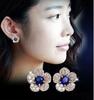 B096 Brincos de Zircônia Microcravejados Estilo Princesa Britânica Kate com Brincos de Cristal Azul Joias Aliexpress