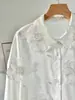 Ropa Femenina Transfronteriza Europea y Americana de Amazon, Camisa Blanca con Flores Tridimensionales Bordadas Estilo Francés, Camisa Suelta de Manga Larga de Alta Gama