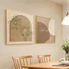 Pintura Decorativa Estilo Crema para Sala de Estar, Pintura de Pared de Fondo para Sofá Estilo Normcore, Mural Tríptico para Restaurante, Pintura Colgante Estilo Wabi-Sabi para Entrada