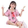 Shorts de manga curta de verão estilo coreano para meninas, roupas finas para casa para crianças, pijama de duas peças estilo princesa para bebês, terno com ar-condicionado
