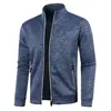 Jaqueta Masculina de Cor Sólida Outono Inverno Zíper Longo Manga Tricotada Forro de Lã Fina Top Tendência Casaco Suéter Tamanho Plus Masculino