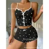 Pantalones Cortos con Tirantes de Nuevo Estilo, Conjunto Sexy de Seda de Leche Estampada Multicolor con Lazo, Fábrica de Ropa Cómoda para el Hogar