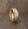 Anillo Popular Transfronterizo de Acero Inoxidable Incrustado con Epoxi Madera Blanca Seda 8mm Oro Rosa Doble Ranura Madera Blanca + Seda