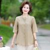 Moda de Verano para Mamá 2026 Nuevo Estilo Camisas de Manga Corta de Algodón y Lino para Mujeres de 40-50 Años de Edad Media y Mayores