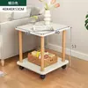 Mesa Auxiliar Lateral para Sofá Sala de Estar Mesa Pequeña Mesa de Café para el Hogar Mesa Cuadrada Lateral Móvil para Cama Estilo Crema Estante de Almacenamiento Mesa para Snacks