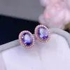 Aretes de Tuerca de Tanzanita Natural, Morado Sedoso, Cuerpo Completamente Limpio, Color Fuego Brillante, Plata 925, Piedra Principal Exquisitamente Incrustada 6*8mm