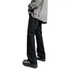 Jeans de verano de calle para hombre, estilo retro americano, pantalones rectos de peso pesado en color negro, marca de moda, ligeramente acampanados, versátiles y elegantes