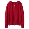 Nuevo cárdigan de punto de cachemira holgado y versátil para otoño/invierno, abrigo con capucha y cremallera para mujer, diseño de frijol dorado
