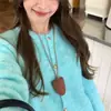 Cárdigan de Punto Azul con Cuello Redondo y Hebilla Metálica Estilo Chanel para Mujer, Nuevo Suéter Suave Estilo Perezoso Otoño e Invierno Ropa de Abrigo para Mujer