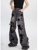 Calças jeans estilo americano de rua da moda masculina e feminina com o mesmo corte, calças da moda com design de nicho hip-hop para todos os estilos