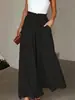 Pantalones de pierna ancha de color liso de cintura alta para mujer, con cintura elástica plisada y cordón, adelgazantes y fluidos, Ropa de mujer de comercio exterior, Verano 2026