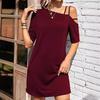 Ropa de mujer color sólido 2024 cuello asimétrico manga corta corte casual vestido camiseta de verano