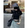 Camiseta Curta de Algodão Puro 100% com Cintura Alta para Mulheres, 40 Fios, 210g, Estilo Novo de Verão 026, Top Raglan com Gola Redonda, Camiseta Básica de Manga Curta