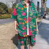 Conjunto de shorts florales estilo noreste, estilo de verano delgado, atuendo de pareja, camisa de manga corta para hombre, conjunto de dos piezas florales para actuación