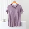 Pijama de modal con copas acolchadas integradas, bordes con volantes y detalle de lazo para mujer, top holgado y cómodo para estar en casa