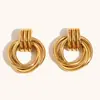 Moda europea y americana temperamento personalidad nicho pendientes lineales irregulares acero inoxidable chapado en oro de 18 quilates pendientes de aro de línea