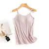 Camisole de Algodão Peça Única com Bojos Embutidos para Primavera e Verão, Anti-Exposição, Corte Justo, Roupa Íntima Confortável para Camada Base