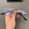 Montura de Gafas Redonda Perforada Sin Aro Estilo Retro Príncipe para Hombres y Mujeres, Gafas Graduadas Ultraligeras, Gafas Sin Graduación