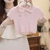 Conjunto de Verão para Meninas 2026 Nova Roupa Infantil Estilosa Vestido de Tricô de Manga Curta para Meninas Conjunto de Duas Peças para Jardim de Infância Tendência