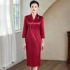 Cheongsam rojo vino para mujer, verano, joven, mediana edad, vestido de novia para madre, vestido para fiesta de boda, vestido de alta gama