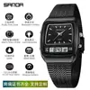 Reloj Electrónico Sanda Clásico Transfronterizo con Correa de Acero Multifunción Impermeable para Estudiante con Tres Zonas Horarias y Alarma