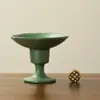 Pequeño quemador de incienso, soporte para incienso, quemador de aromaterapia, base de soporte para incienso de cerámica estilo chino, nuevo quemador de incienso redondo pequeño de cerámica verde-naranja con pie alto