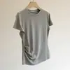 ¡Camiseta Refrescante! Camiseta básica de manga corta de color liso con cintura plisada para mujer, verano 2026, corte ajustado, cuello redondo