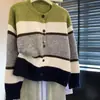 Cárdigan de punto a rayas bicolor para mujer, nuevo estilo otoño e invierno, ambiente retro casual, diseño corto versátil, chaqueta de punto