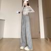 Pantalones Deportivos Casuales de Rayas de Pierna Ancha para Mujer, Nuevo Estilo Primavera y Otoño con Diseño de Textura Plegada, Pantalones de Cintura Alta hasta el Suelo