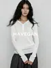 Blusa de tricô Yujian HAVEGAN/Outono com capuz, manga longa, lã, cor sólida, casual e elástica, para mulheres