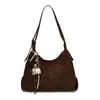 Bolso de gamuza para mujer, gran capacidad, nuevo 2025, vintage, versátil, de hombro, para llevar debajo del brazo, bolso tote para estudiantes universitarias, para clases