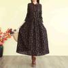 Vestido Floral Vintage Artístico de Algodón Lino para Mujer Manga Larga Otoño 2025 Nuevo Estampado Holgado Talla Extra Elegante Vestido Largo