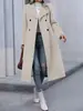 Elegante y sencillo abrigo de lana para otoño e invierno con cuello de solapa, abrigo largo de doble botonadura
