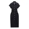 Atacado transfronteiriço roupas femininas verão 2025 novo moda europeia e americana casual justo manga curta plissado Jeans vestido feminino
