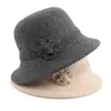 Sombrero de pescador de fieltro de lana 100% coreano con flor para mujer, estilo retro, color liso, moda elegante de alta gama, para madre, Otoño Invierno