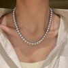Collar de Perlas Gris Plata Platino Cáñamo Zhenduo para Mujer Lujo Accesible Nicho Alta Gama Otoño e Invierno Clavícula Cadena Suéter