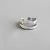 Anel de prata estilo coreano estilo frio simples superfície com padrão de onda irregular anel de dedo indicador feminino duplo aberto