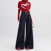 Jeans Americano Azul Tanino Wide Leg Feminino 2024 Outono e Inverno Novo Estilo Americano Versátil Cintura Alta Solto Calça Mop