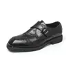 Sapatos Masculinos de Inverno Estilo Britânico Padrinho Combinando Ternos Estilo Coreano Formal de Negócios Casual Fivela Preta Noivo Casamento Sapatos de Couro para Homem