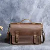 Bolsa Mensageiro Vintage em Couro Crazy Horse Pequena Bolsa de Mão Masculina Couro Bovino de Primeira Camada Bolsa Transversal Ombro Pasta de Couro Genuíno Negócios