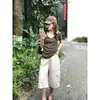 Calça cropped feminina moderna e versátil, modelagem solta, jeans de cintura alta que emagrece, ideal para baixinhas, design com bolsos, calça de perna larga de comprimento médio