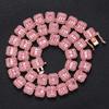 Colar de Hip Hop Europeu e Americano da Amazon 13mm Rosa Quadrado Diamante Redondo Corrente Cubana Colar Masculino Moderno