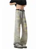 Jeans de imitación rotos con estampado tie-dye para hombre, estilo retro americano, moda urbana de moda, pantalones rectos adelgazantes con un ligero ensanchamiento