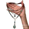 Collar de moda bohemia turquesa transfronterizo europeo y americano, accesorio de nicho de alta gama para mujer, juego de 2 gargantillas en capas