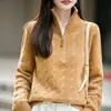 Suéter de punto grueso 100% lana vintage con cremallera media y cuello alto, tejido de ochos, corte holgado para mujer, adecuado para usar solo o como capa exterior