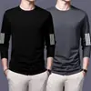 Camiseta masculina de manga comprida, estilo esportivo casual, gola redonda, camiseta de manga comprida estampada, camiseta masculina